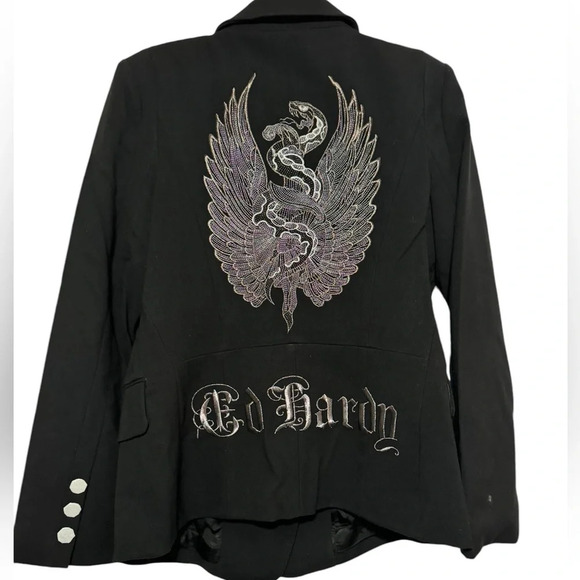 Ed Hardy by Christian Audigier Women's Black Double Breasted Jacket Size Medium - Picture 2 of 8